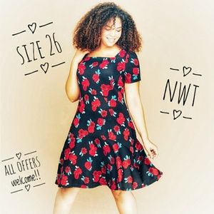 NWT dress 26W Lane Bryant floral roses black 4X